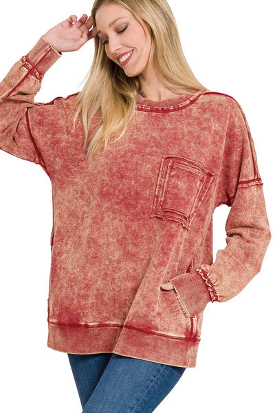 42POPS - ,.SI-24555 French terry washed raw edge pullover w/ side: M / DEEP SKY-154214