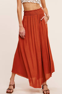 La Miel - JAP4176-Lightweight Spring Summer Maxi Skirt: S / Marsala