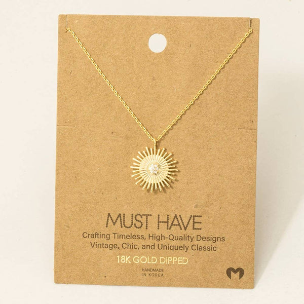 Fame Accessories - Circle Sun Shine Ray Pendant Necklace: G