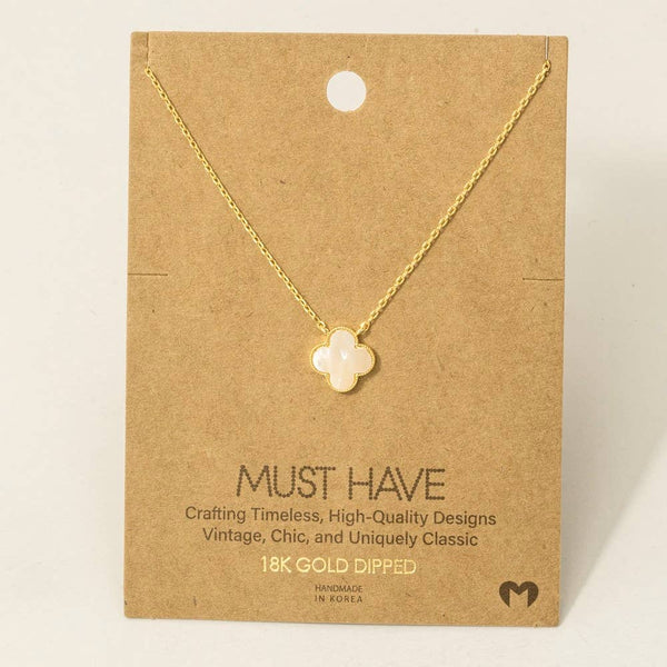 Fame Accessories - Gold Dipped Mother Of Pearl Clover Pendant Necklace: G