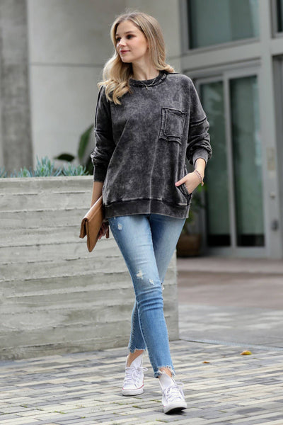 42POPS - ,.SI-24555 French terry washed raw edge pullover w/ side: M / DEEP SKY-154214