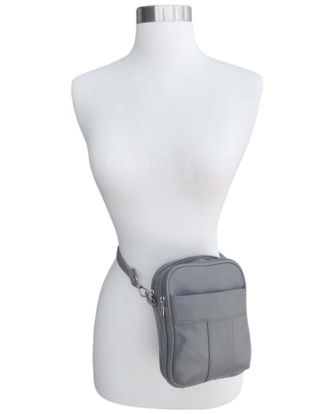 Roma Leathers - W008 cowhide leather crossbody: Gray