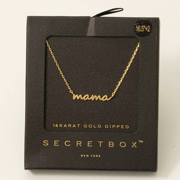 Fame Accessories - Secret Box Gold Dipped Dainty Mama Pendant Necklace: GD