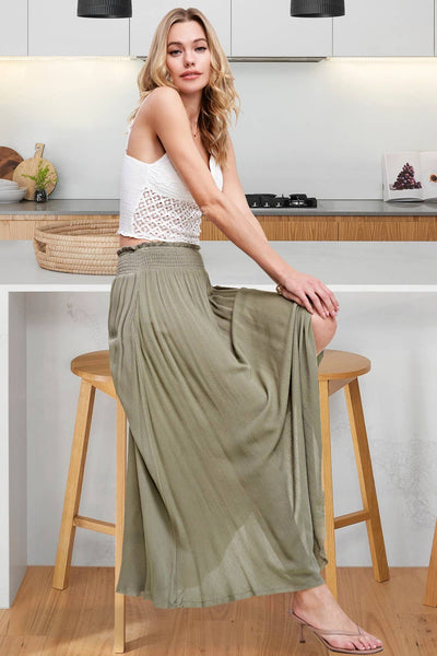 La Miel - JAP4176-Lightweight Spring Summer Maxi Skirt: S / Black