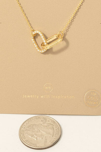 Fame Accessories - Gold Dipped Cz Pave Oval Link Pendant Necklace: S