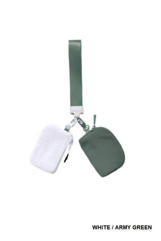 Vanilla Monkey - Dual Pouch Wristlet Keychain Wallet: WHITE/ARMY GREEN / 1 (ONE SIZE)