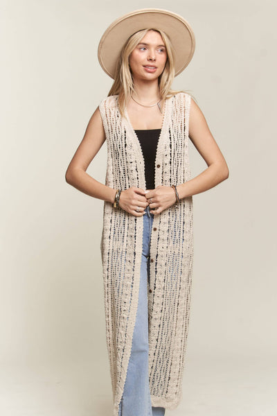 Madelyn - LEJ3614-CARDIGAN CROCHET SLEEVELESS: ML / BEIGE