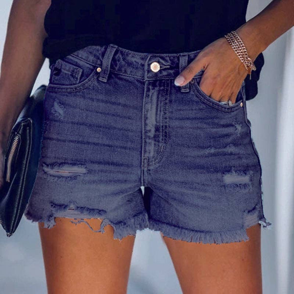 Lovesoft - Women's High-rise Ripped Stretch Summer Denim Shorts: M / Gray / 73%Cotton/14%Rayon/11% Polyester/2%spandex