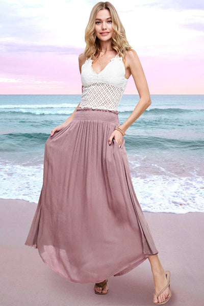 La Miel - JAP4176-Lightweight Spring Summer Maxi Skirt: S / Marsala