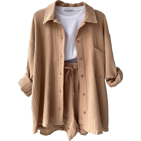 Sweetkama - Ladies Solid Color Top and Short Set Daily Set 23109: Bean Green / L