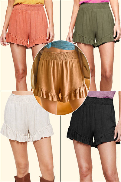 La Miel - JBP4205-Basic Spring Summer Ruffle Shorts: L / Rust