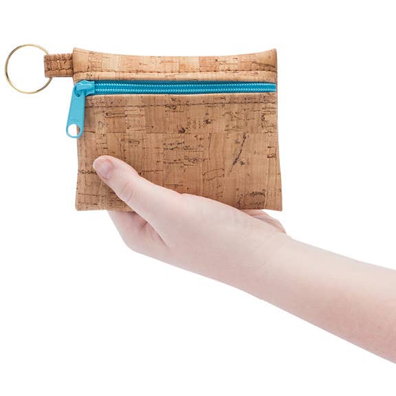 Key Chain Zipper Pouch | Rustic Cork + Faux Leather: Linen