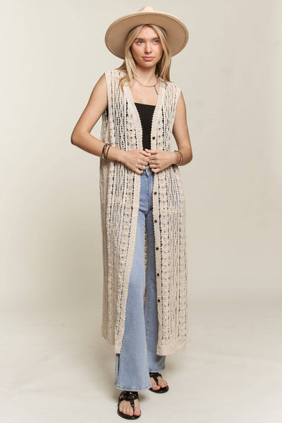 Madelyn - LEJ3614-CARDIGAN CROCHET SLEEVELESS: ML / BEIGE