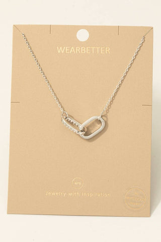 Fame Accessories - Gold Dipped Cz Pave Oval Link Pendant Necklace: S