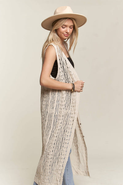 Madelyn - LEJ3614-CARDIGAN CROCHET SLEEVELESS: ML / BEIGE