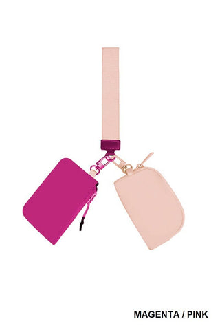 Vanilla Monkey - Dual Pouch Wristlet Keychain Wallet: MAGENTA PINK / 1 (ONE SIZE)