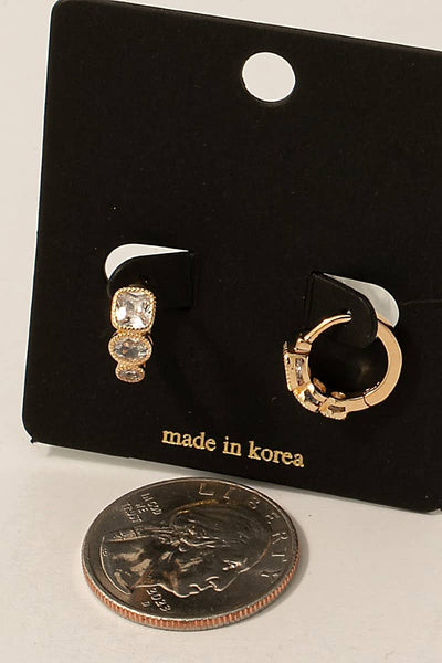 Fame Accessories - Triple Cz Charms Hinge Hoop Earrings: G