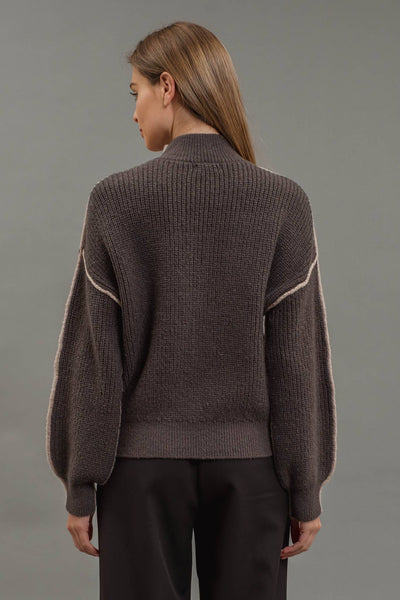 Blu Pepper - COLORBLOCK MOCK NECK EXPOSED SEAM KNIT SWEATER: IVORY