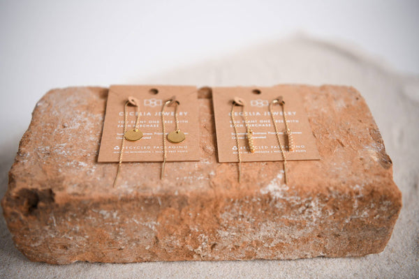 Cecelia Designs Jewelry - Gold Plated Threader Earrings with Gold Charm: Faceted Bead