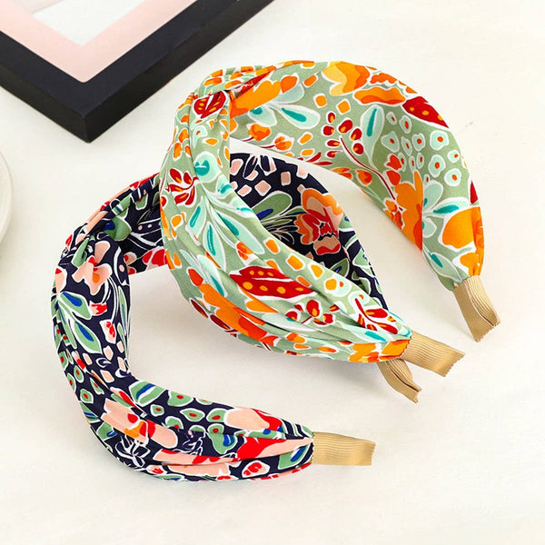 ACCITY - SPRING AND SUMMER FOREST PRINT CROSS HEADBANDS_CWAHA1145: NAVY / (OS) 3