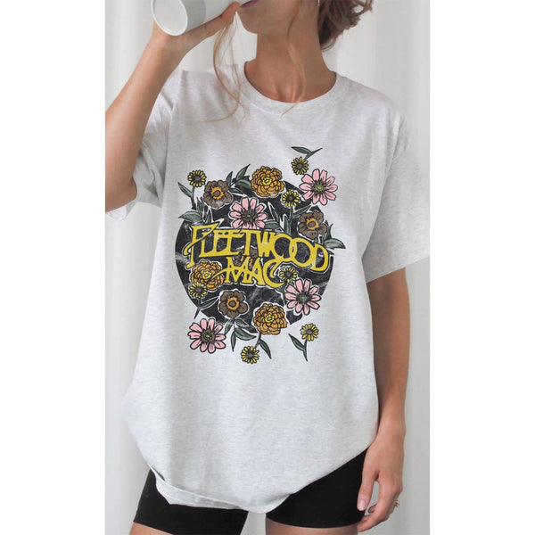 Retro Fleetwood Mac Floral Oversized Graphic Tee: CREAM / M/L