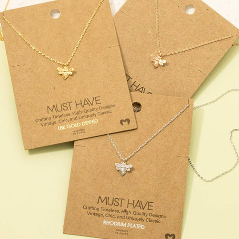 Fame Accessories - Gold Dipped Mini Bee Pendant Necklace: G