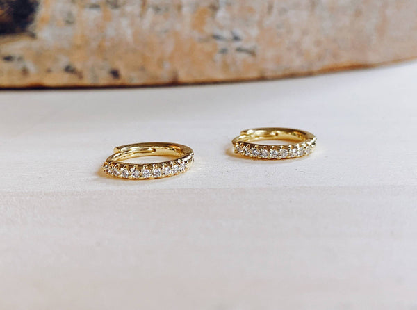 Cecelia Designs Jewelry - Gold Plated Lightweight Huggie Earrings Mother's Day Gift: CZ Huggies in 14k Gold Plated 925 Sterling