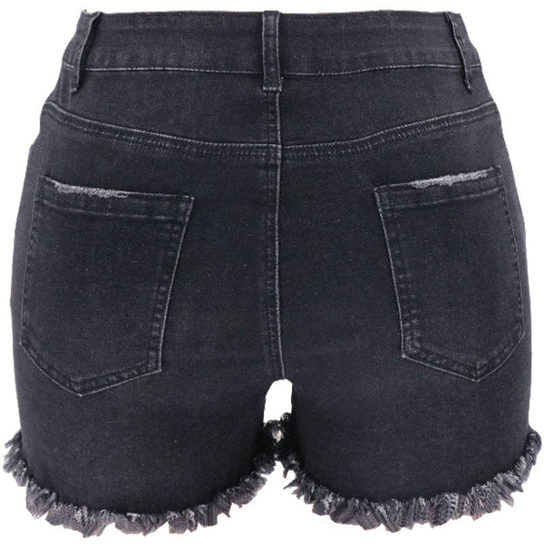 Lovesoft - Women's High-rise Ripped Stretch Summer Denim Shorts: M / Black / 73%Cotton/14%Rayon/11% Polyester/2%spandex