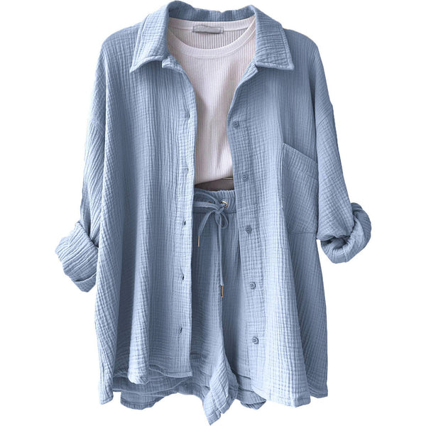 Sweetkama - Ladies Solid Color Top and Short Set Daily Set 23109: Bean Green / M