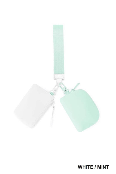 Vanilla Monkey - Dual Pouch Wristlet Keychain Wallet: WHITE/ARMY GREEN / 1 (ONE SIZE)
