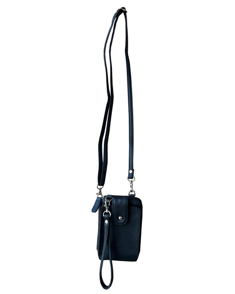 Roma Leathers - 3140 BK phone pouch with credit card slots adjustable strap: Light brown