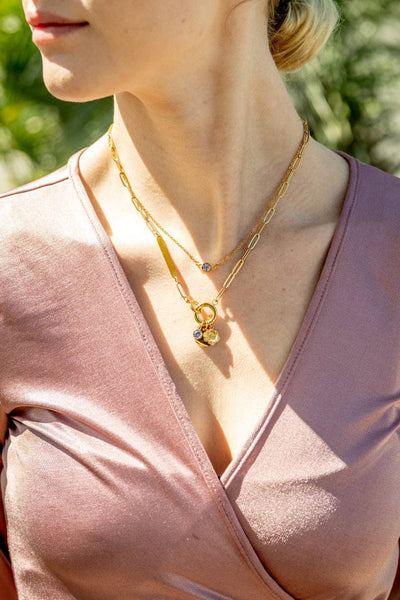 WJW - 18K Gold PVD Engravable Paperclip Charm Holder Necklace: Gold