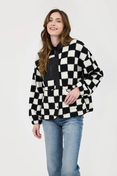 Blu Pepper - CHECKERED SNAP BUTTON FLEECE JACKET: HUNTER GREEN