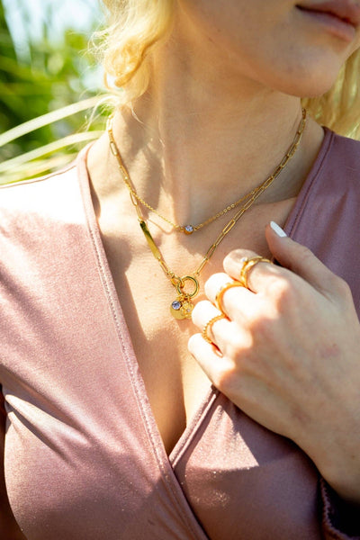 WJW - 18K Gold PVD Engravable Paperclip Charm Holder Necklace: Gold