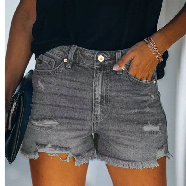 Lovesoft - Women's High-rise Ripped Stretch Summer Denim Shorts: M / Black / 73%Cotton/14%Rayon/11% Polyester/2%spandex