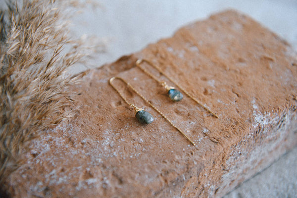 Cecelia Designs Jewelry - Gemstone and Gold-Plated Threader Earrings Mother's Day Gift: Moonstone
