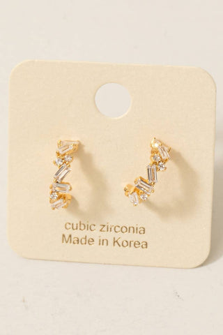 Fame Accessories - Mixed Cz Studs Mini Hoop Earrings: G