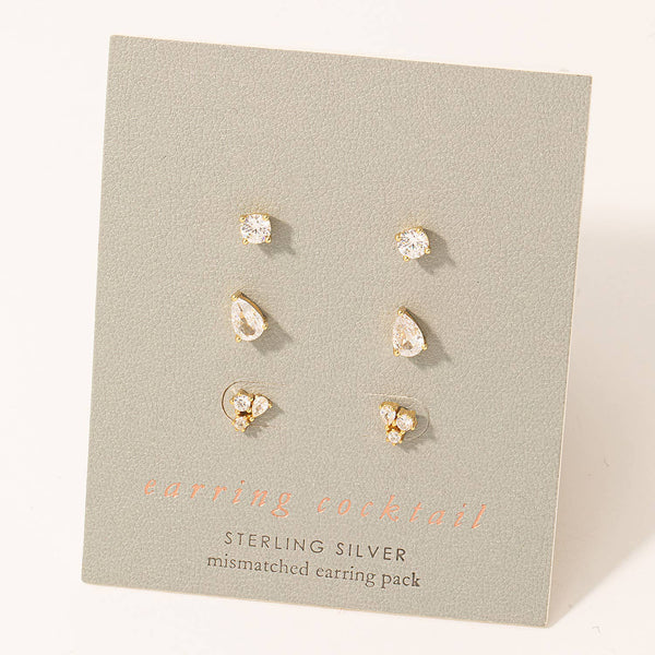 Fame Accessories - Sterling Silver Mismatched Stud Earrings Set: G