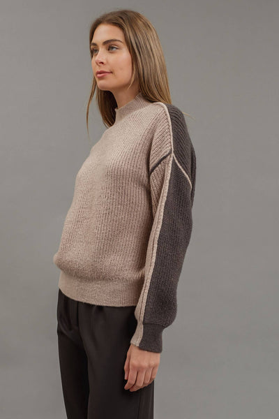 Blu Pepper - COLORBLOCK MOCK NECK EXPOSED SEAM KNIT SWEATER: IVORY