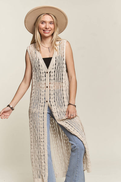 Madelyn - LEJ3614-CARDIGAN CROCHET SLEEVELESS: ML / BEIGE