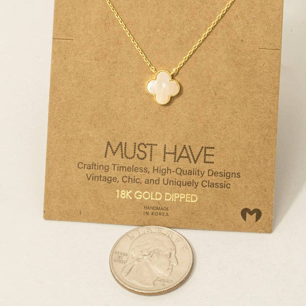 Fame Accessories - Gold Dipped Mother Of Pearl Clover Pendant Necklace: G