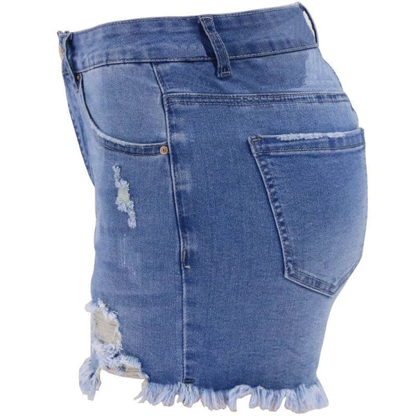 Lovesoft - Women's High-rise Ripped Stretch Summer Denim Shorts: S / Lighter Blue / 73%Cotton/14%Rayon/11% Polyester/2%spandex