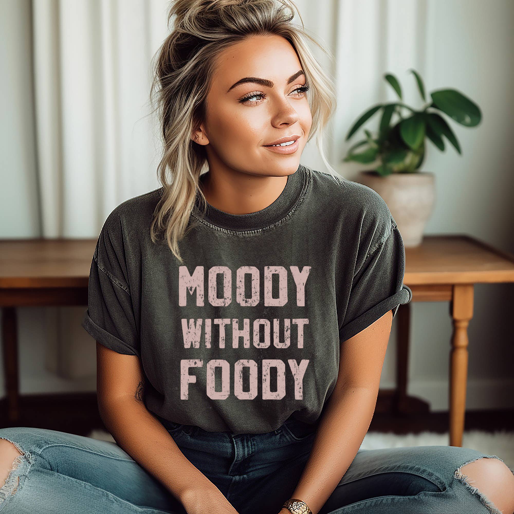 Mugsby - Moody without Foody Graphic Shirt, T-Shirt, Funny T Shirt: Medium