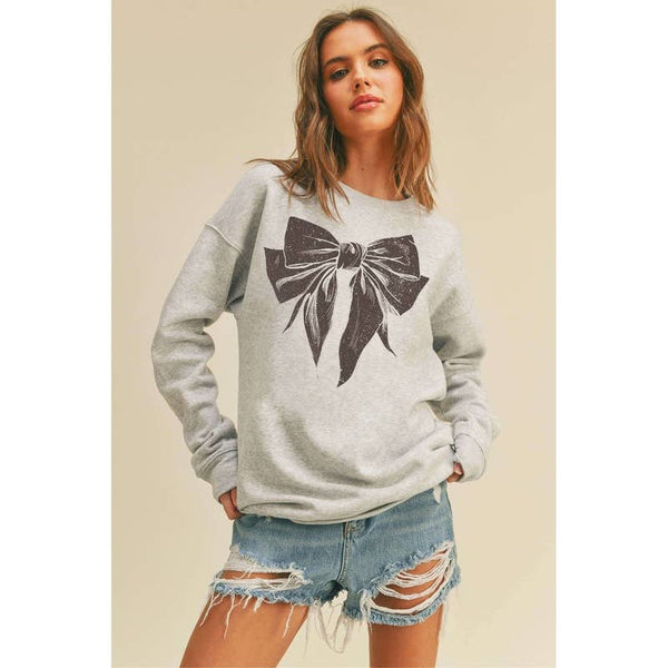 Honestee - Bow Graphic Sweatshirt: BLACK / M