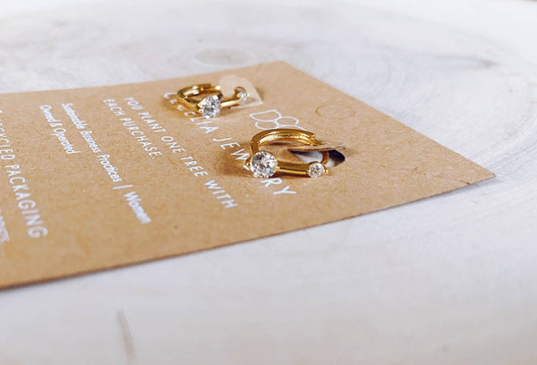 Cecelia Designs Jewelry - Gold Plated Lightweight Huggie Earrings Mother's Day Gift: CZ Huggies in 14k Gold Plated 925 Sterling