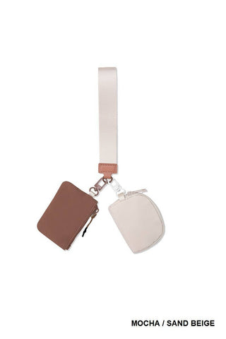 Vanilla Monkey - Dual Pouch Wristlet Keychain Wallet: MOCHA/SAND BEIGE / 1 (ONE SIZE)