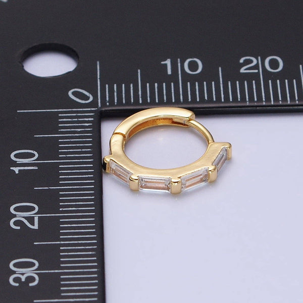 Aim Eternal - Dainty Gold Huggie Earring with Clear Baguette CZ Stone