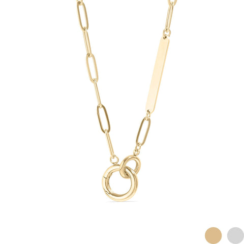 WJW - 18K Gold PVD Engravable Paperclip Charm Holder Necklace: Gold