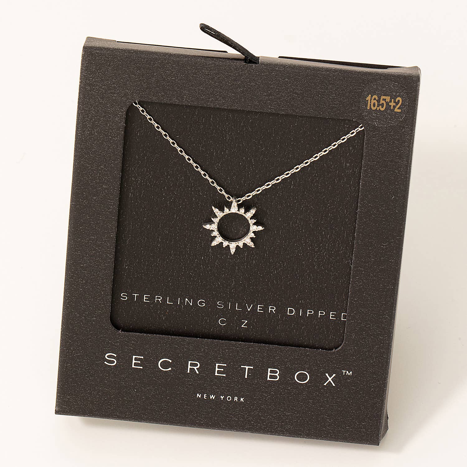 Fame Accessories - Secret Box Pave Circle Sun Charm Necklace: WG