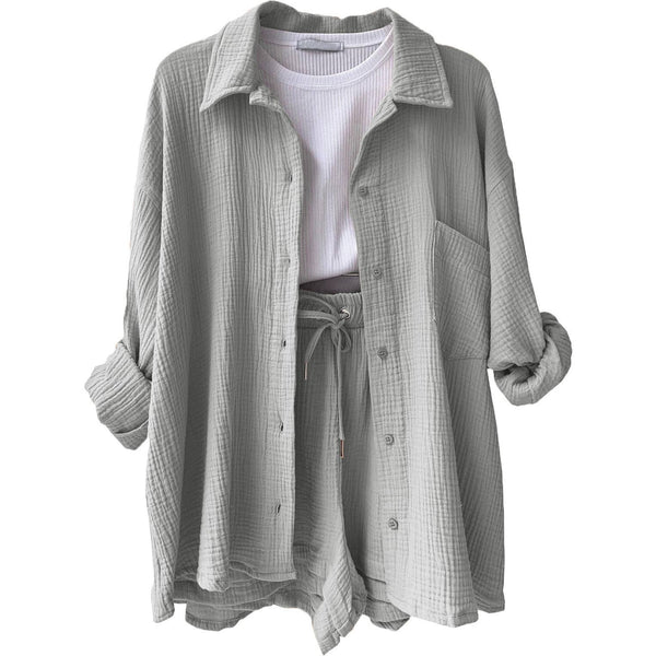 Sweetkama - Ladies Solid Color Top and Short Set Daily Set 23109: Bean Green / L